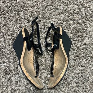 Ralph Lauren Black and Tan Wedge Sandals Size 9